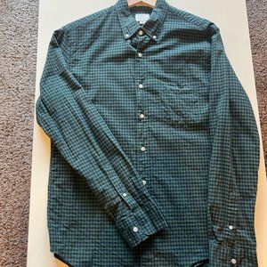 L/S J Crew Secret Wash Organic Cotton poplin shirt, Slim, Medium, Blue/green